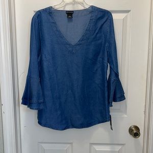 Women's Blue V-Neck Top